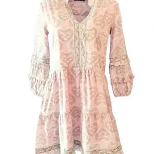 La Plage Alison Tiered Ruffle Dress Revolving Heart Pink Sand XS